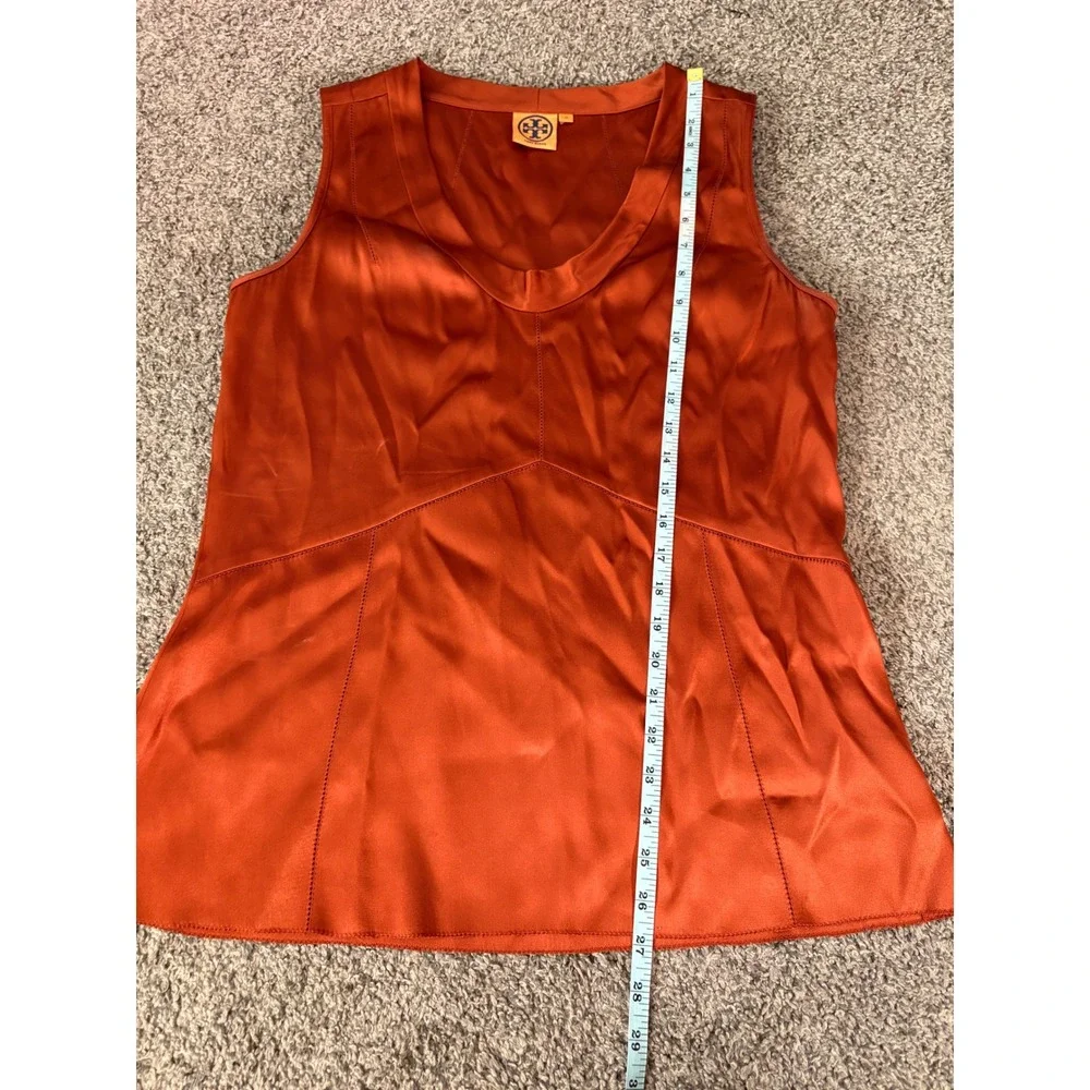 Tory‎ Burch Silk Blouse Womens 10 Orange Sleeveless V-Neck Seam Detail Designer